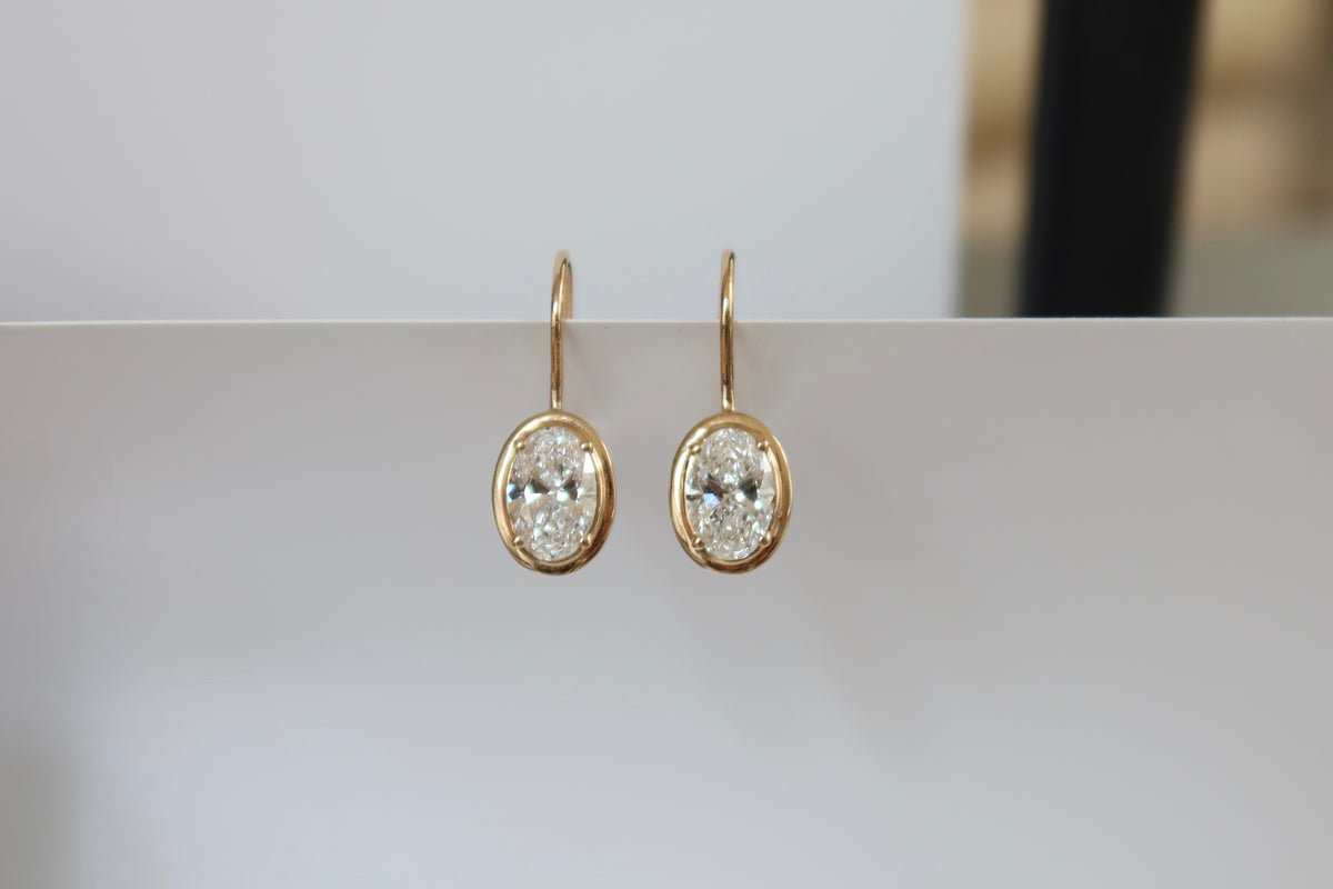 Oval Bezel Drop Earrings