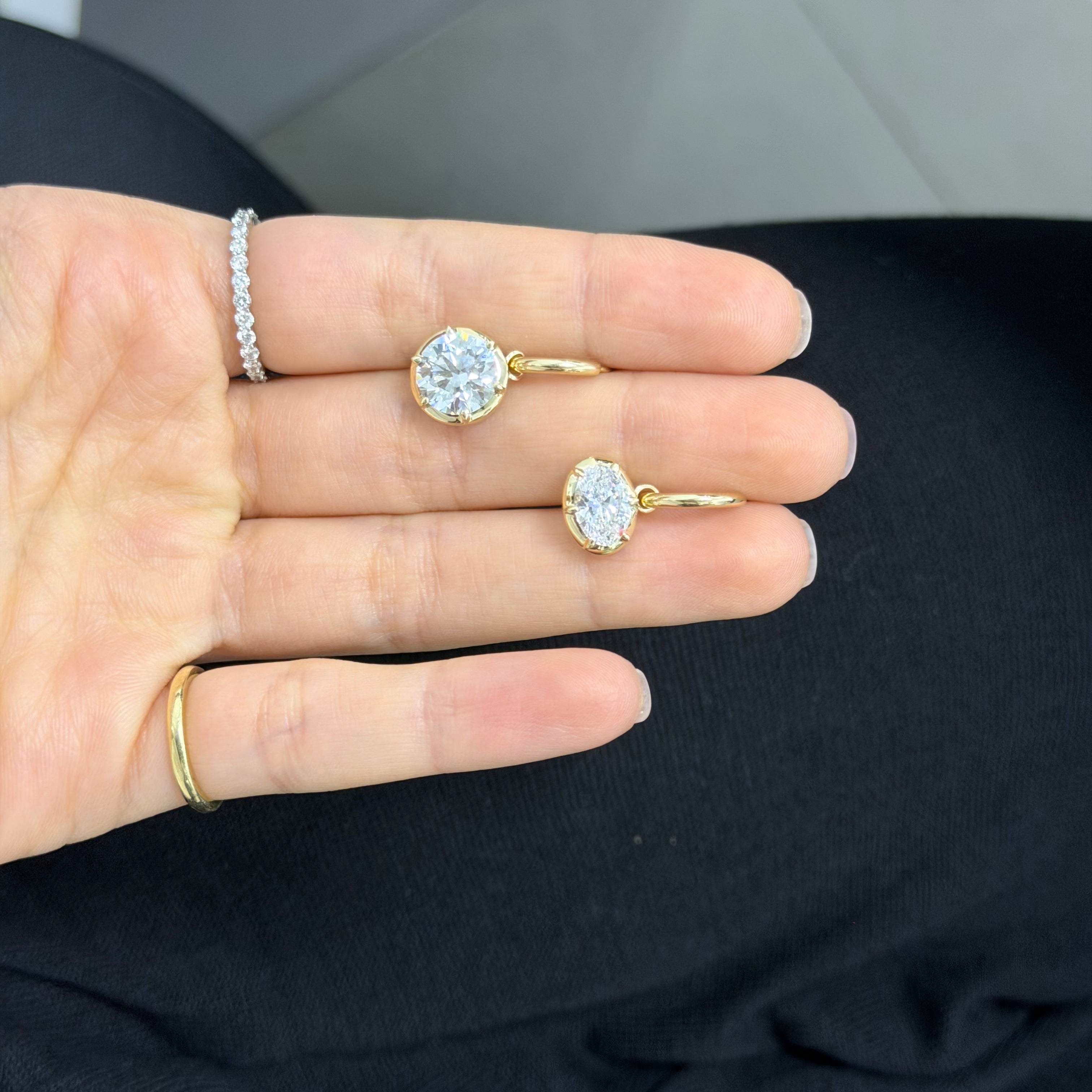 Oval Bezel Drop Hoops