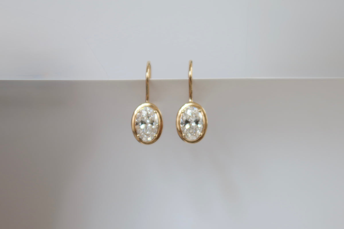 Oval Bezel Drop Earrings