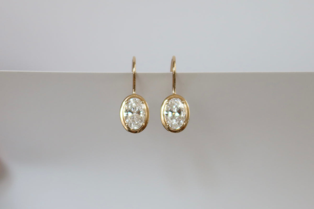 Oval Bezel Drop Earrings